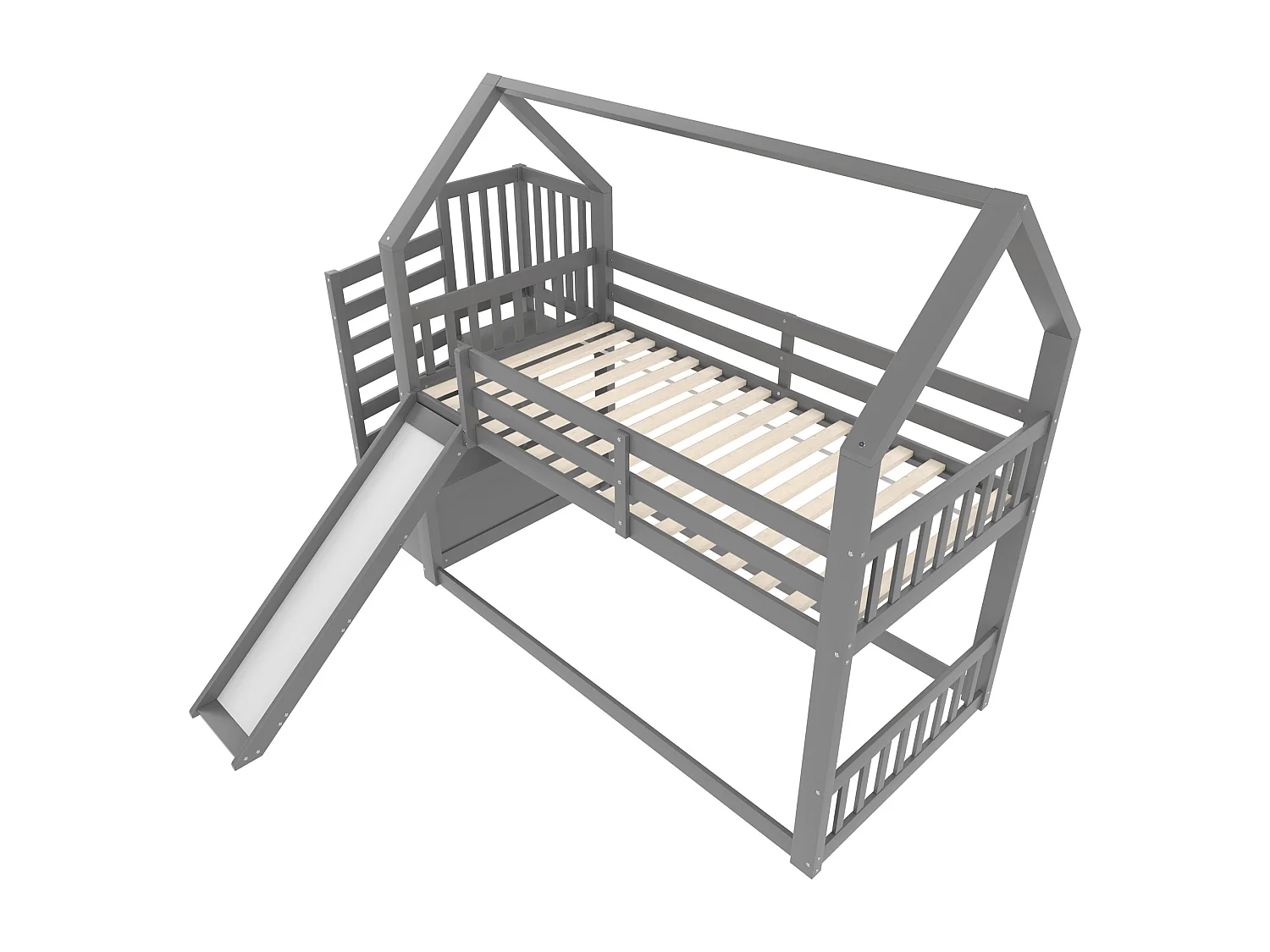 Letto a castello 90x200cm con scala contenitore e scivolo - Letto a soppalco per bambini in legno grigio