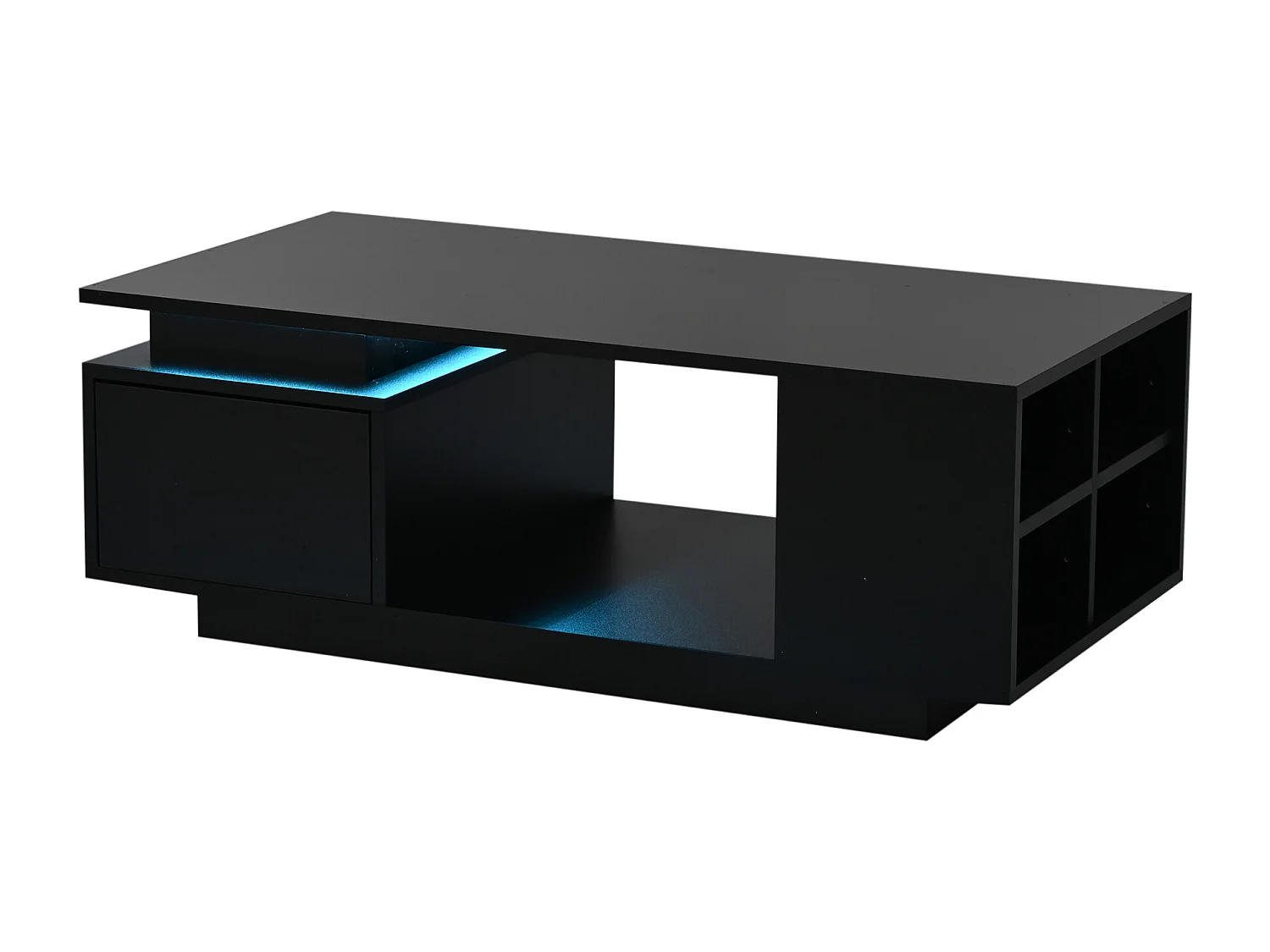 Mesa de centro 100 x 50 x 36 cm con cajón, LED - Negro
