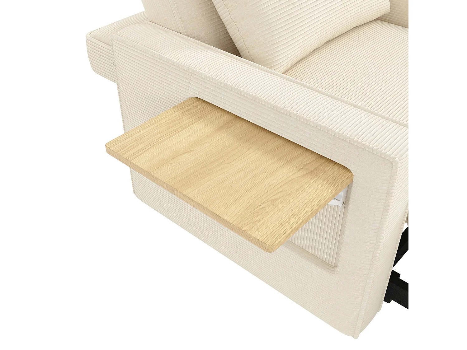 Fauteuil convertible en velours côtelé beige - Canapé simple avec table d'appoint et ports USB/Type-C