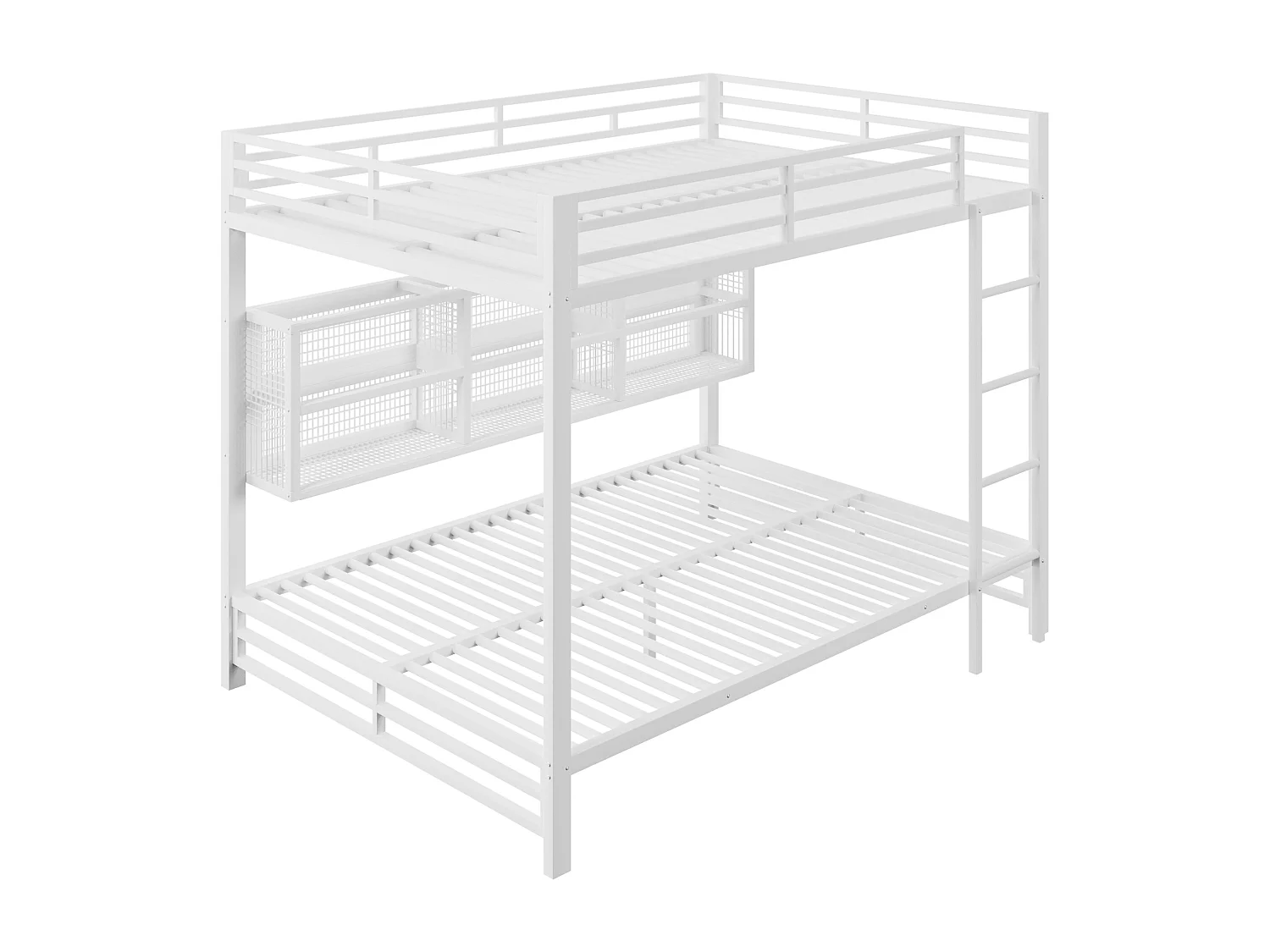 Kinderstapelbed 140x200 met opbergruimte en ledverlichting, wit metaal