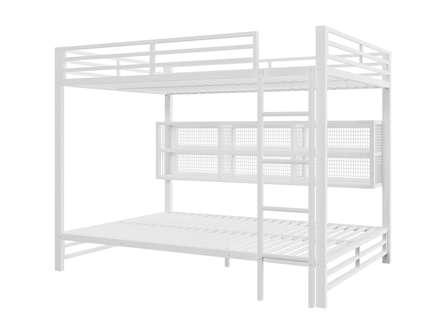 Kinderstapelbed 140x200 met opbergruimte en ledverlichting, wit metaal