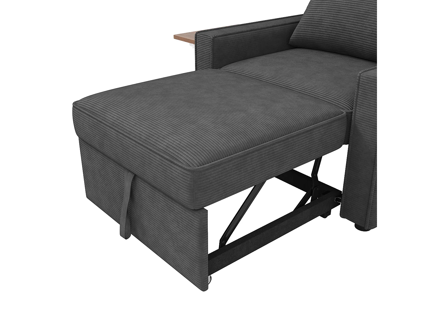 Fauteuil convertible en velours côtelé gris - Canapé simple avec table d'appoint et ports USB/Type-C