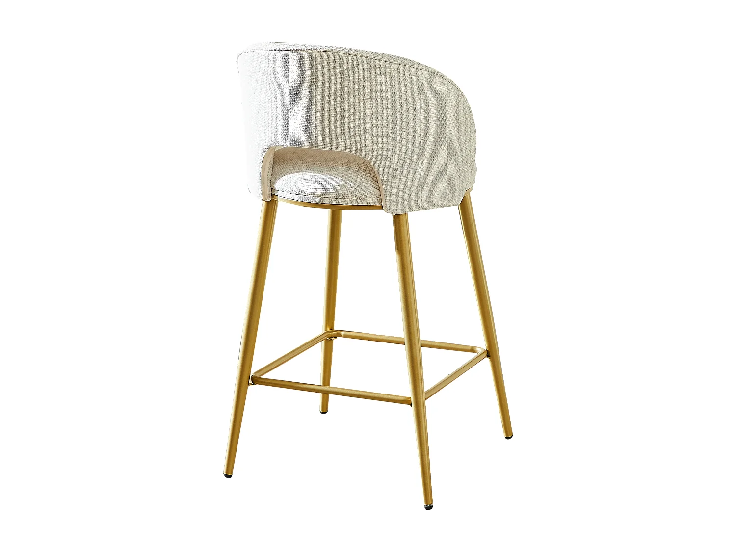 Set van 2 beige stoffen barkrukken - Opengewerkte rugleuning en goudkleurig metalen frame