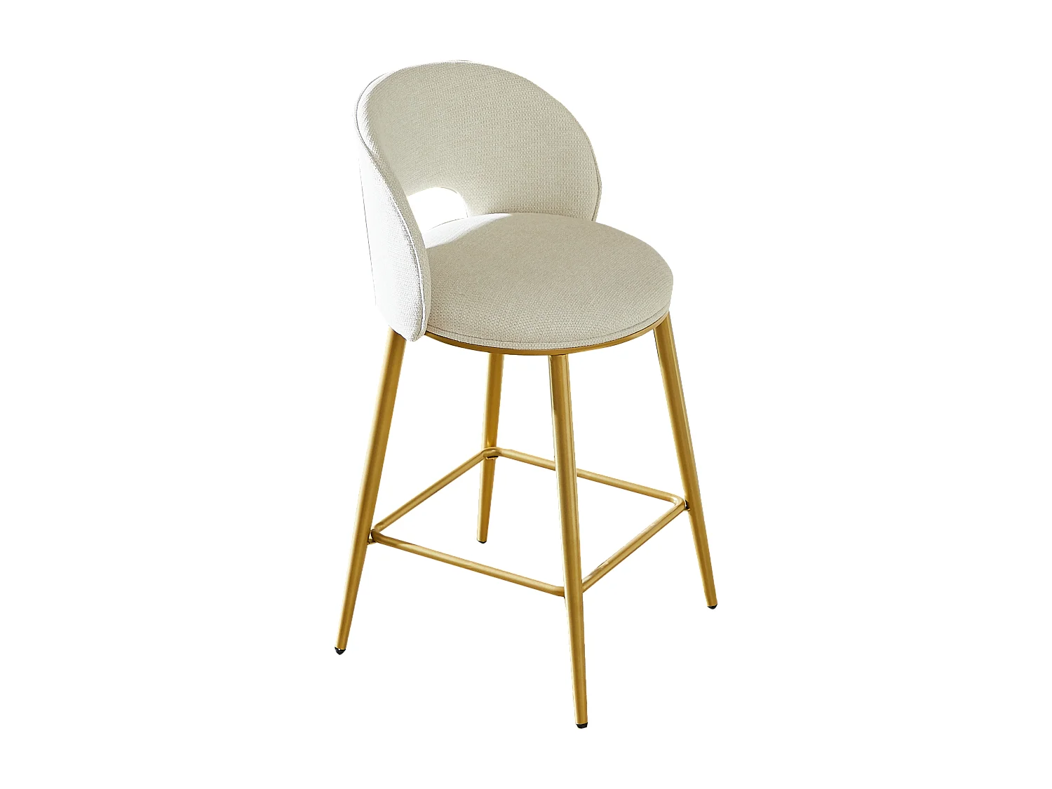 Set van 2 beige stoffen barkrukken - Opengewerkte rugleuning en goudkleurig metalen frame