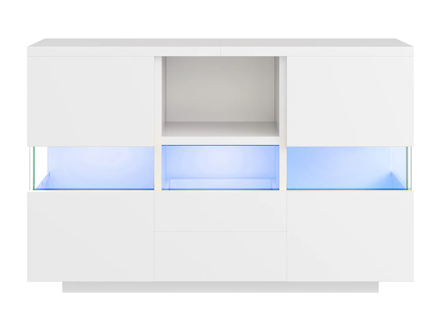 Wit LED-dressoir 140x35x75 cm met 2 deuren en 2 lades - Glas en hout
