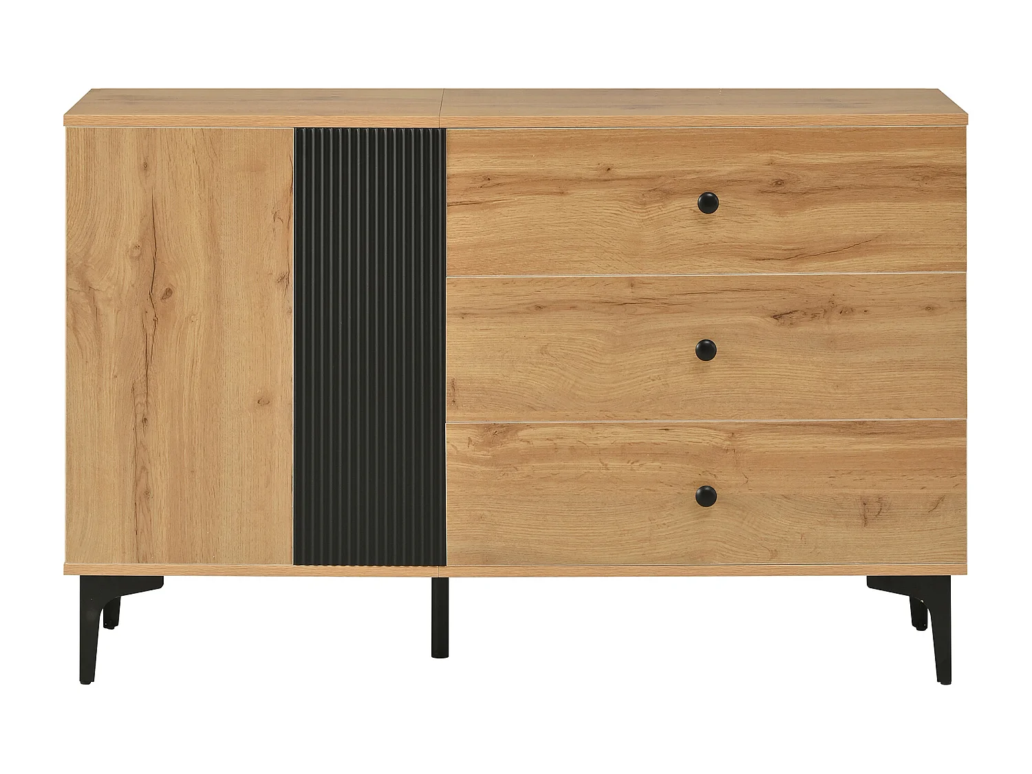 Dressoir met 3 lades en 2 deuren - Metalen poten - Licht naturel en zwart