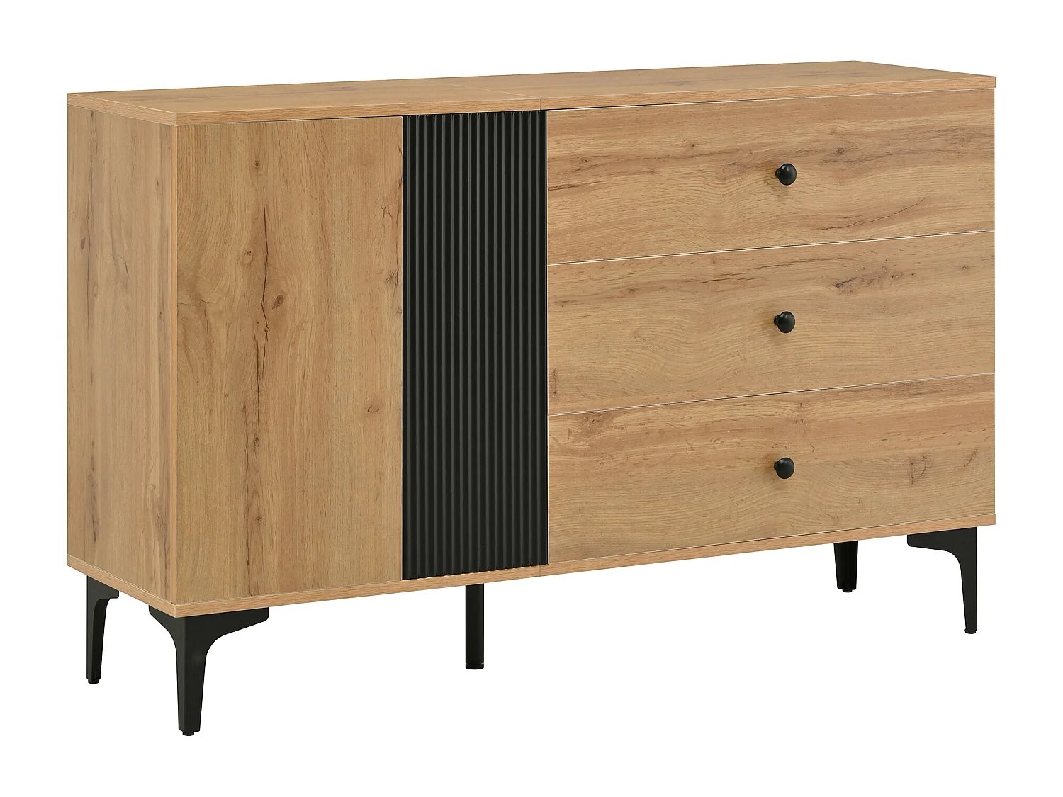 Dressoir met 3 lades en 2 deuren - Metalen poten - Licht naturel en zwart