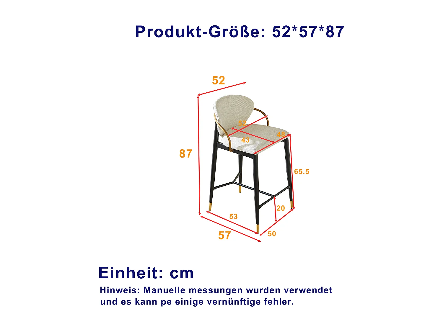 Lot de 2 tabourets de bar beige en tissu - Cadre en métal