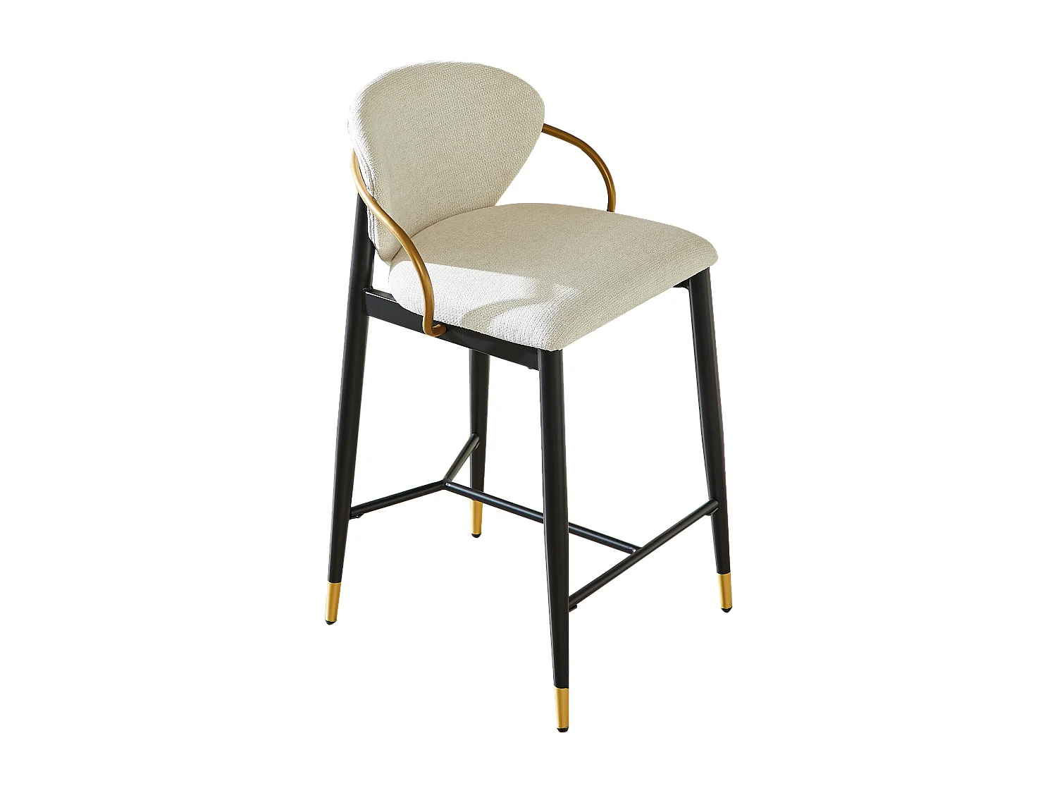 Lot de 2 tabourets de bar beige en tissu - Cadre en métal