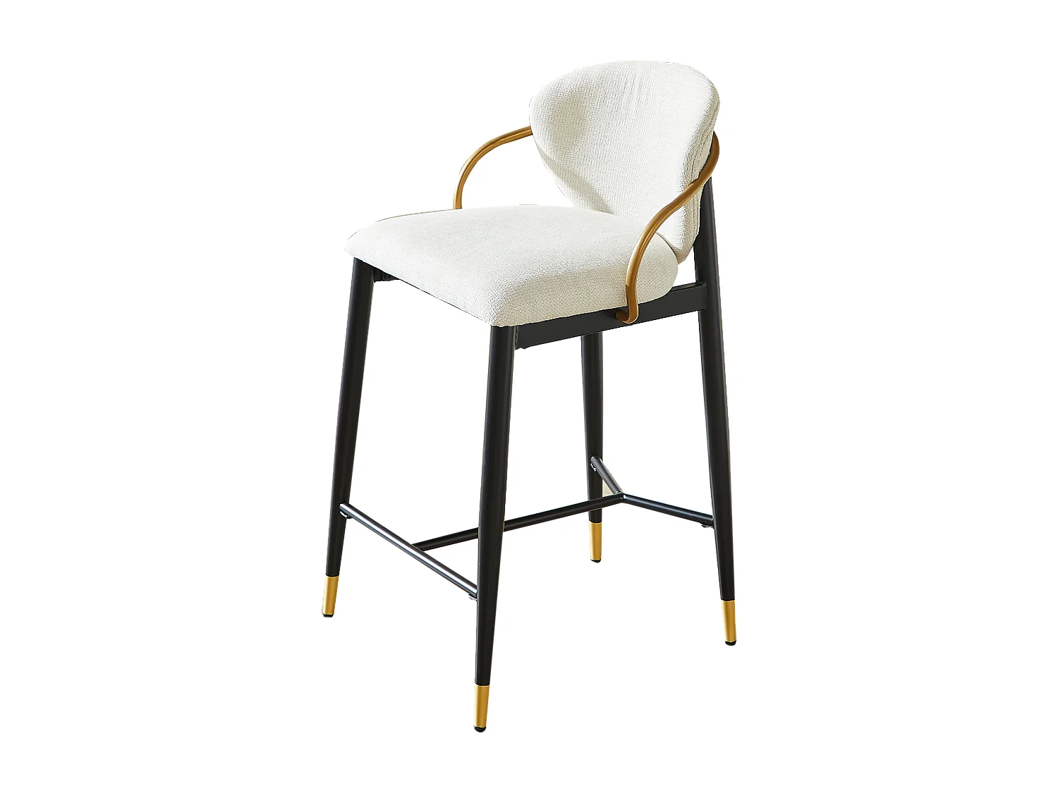 Lot de 2 tabourets de bar beige en tissu - Cadre en métal