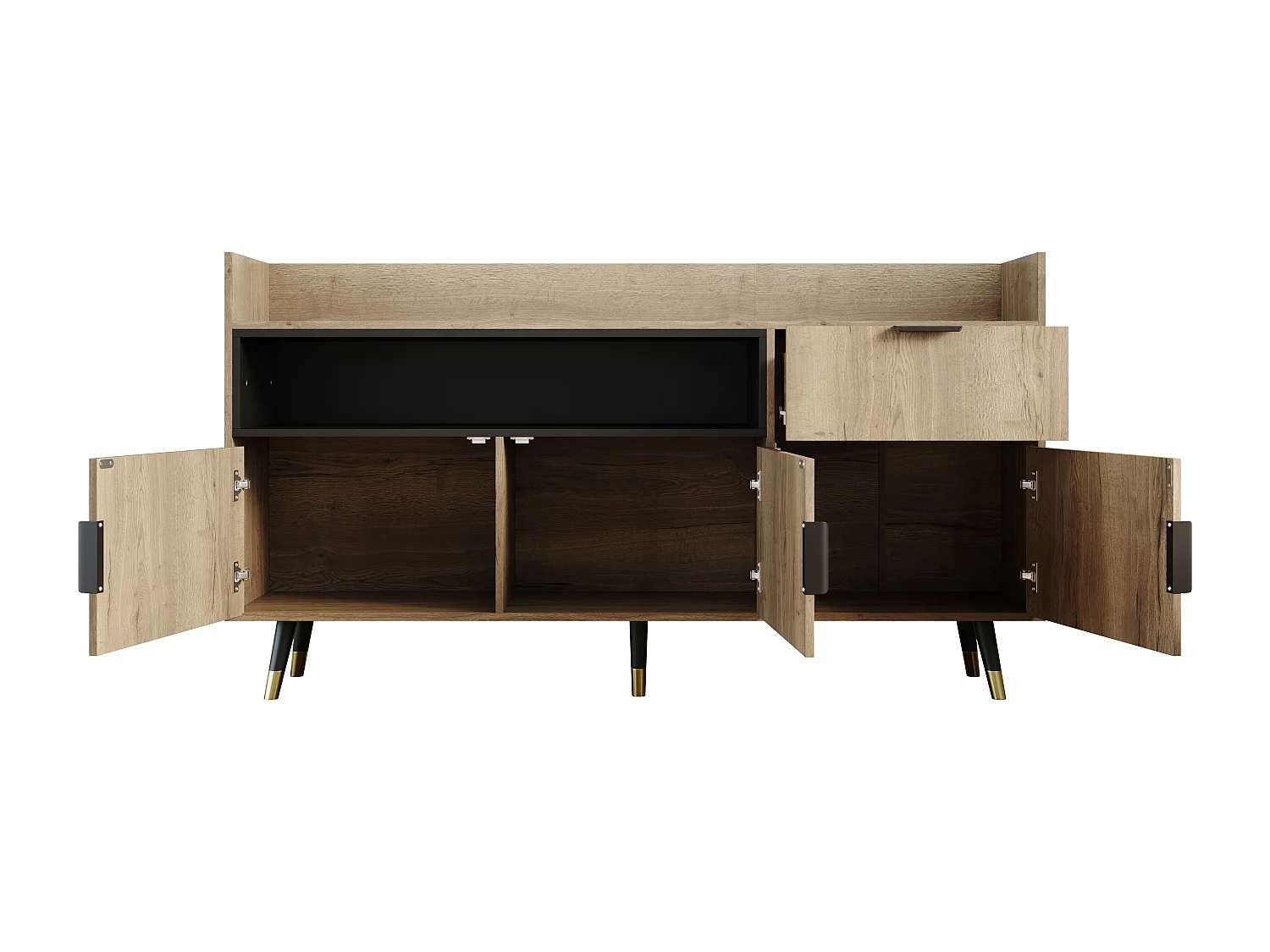 Credenza con illuminazione a LED, cassetto e 3 ante - Color legno 160x35x85cm