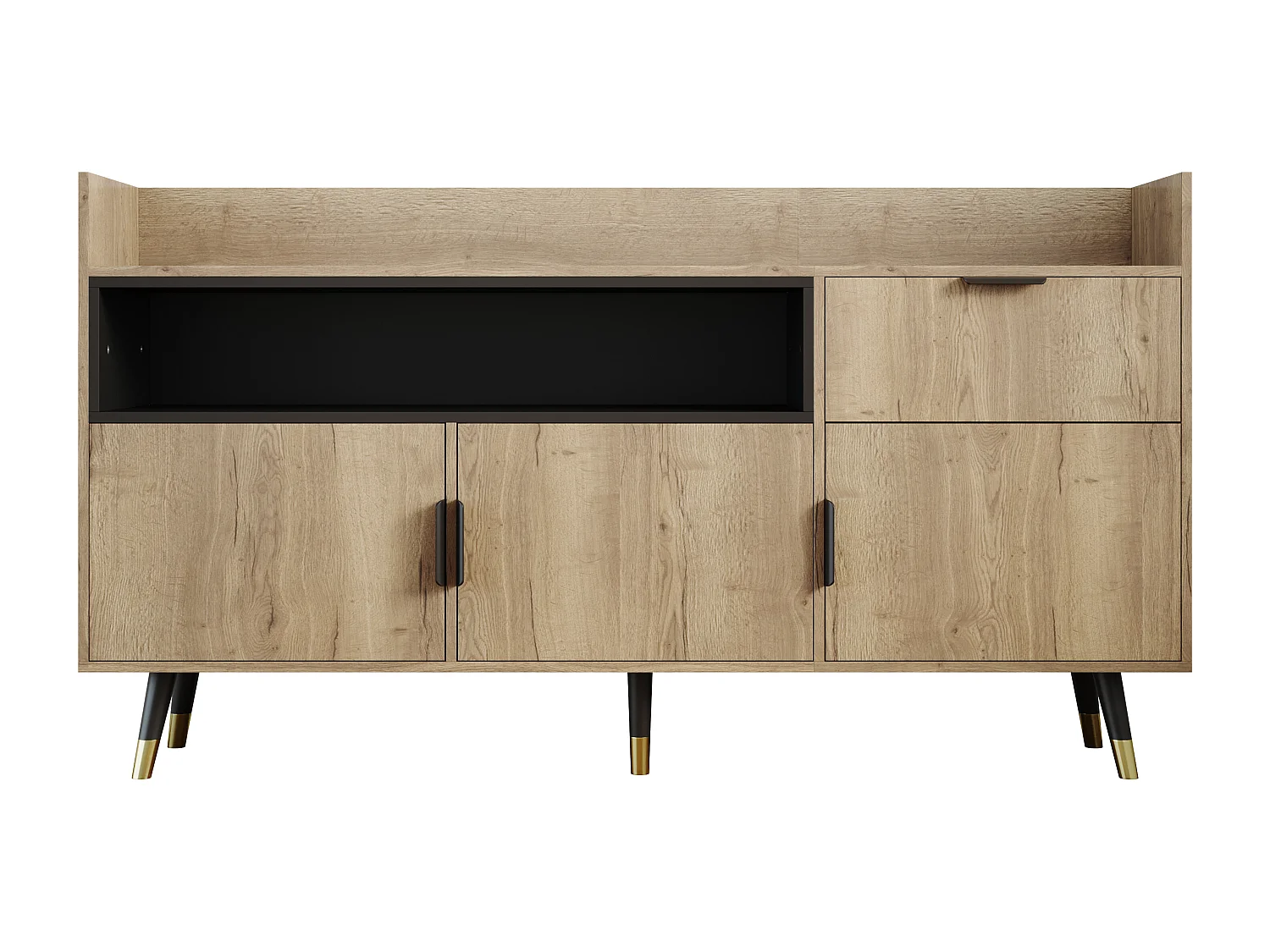 Credenza con illuminazione a LED, cassetto e 3 ante - Color legno 160x35x85cm