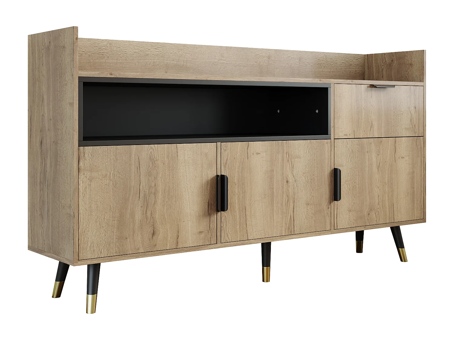 Credenza con illuminazione a LED, cassetto e 3 ante - Color legno 160x35x85cm