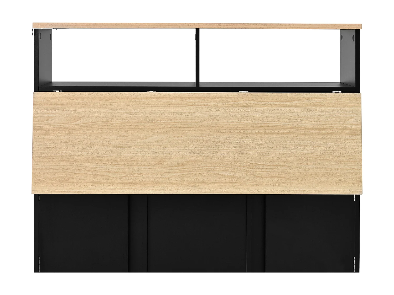 Isla de cocina con ruedas con 2 puertas y 2 sillas - Zona de comedor extensible - Negro y natural claro