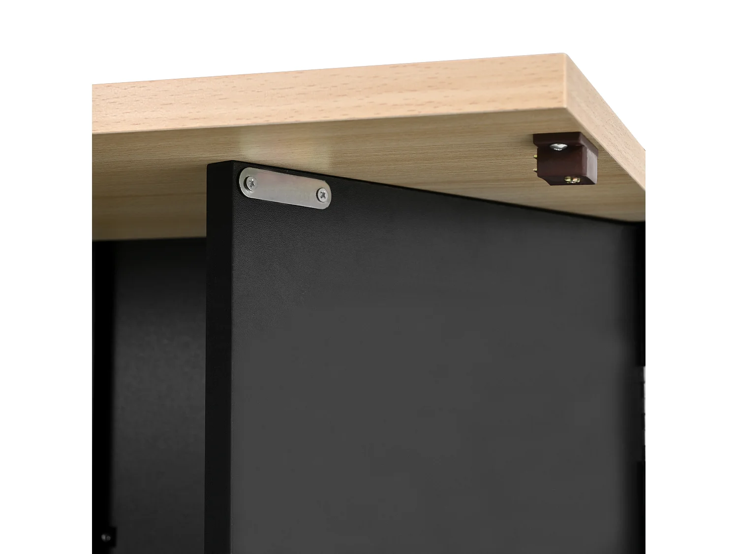 Isla de cocina con ruedas con 2 puertas y 2 sillas - Zona de comedor extensible - Negro y natural claro