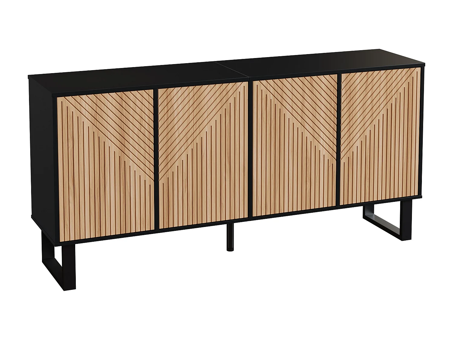 Buffet minimaliste avec 4 portes à rayures - Couleur bois et noir