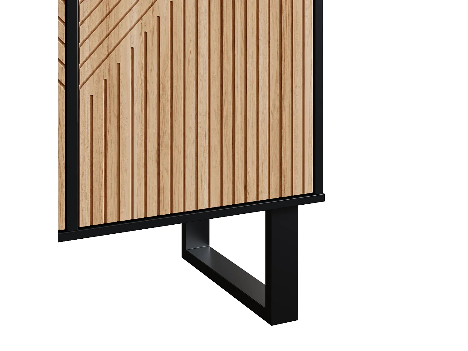 Buffet minimaliste avec 4 portes à rayures - Couleur bois et noir