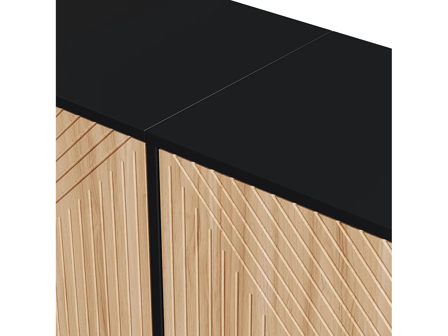 Buffet minimaliste avec 4 portes à rayures - Couleur bois et noir