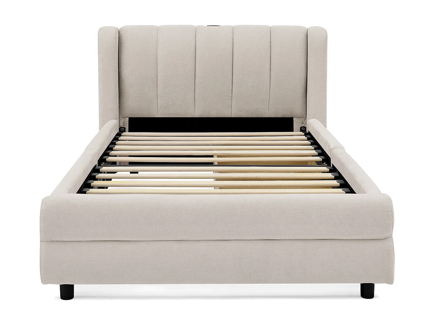 Eenpersoonsbed 90x200 cm met USB-aansluiting en 2 lades - Beige chenille stof (matras niet inbegrepen)