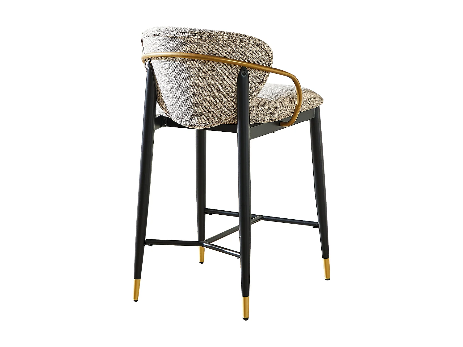Juego de 2 taburetes de bar en tejido chenilla marrón claro - Patas de metal negro y dorado