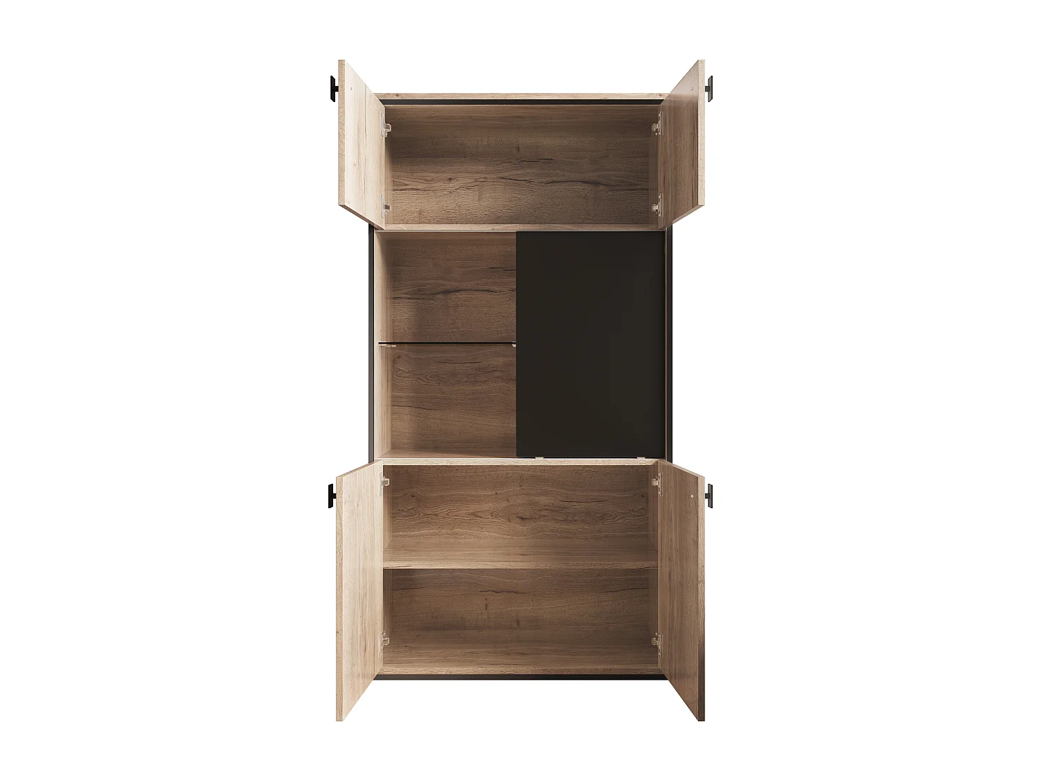 Credenza alta a LED con 5 ante - Legno naturale e colore nero 77,8x36x150cm