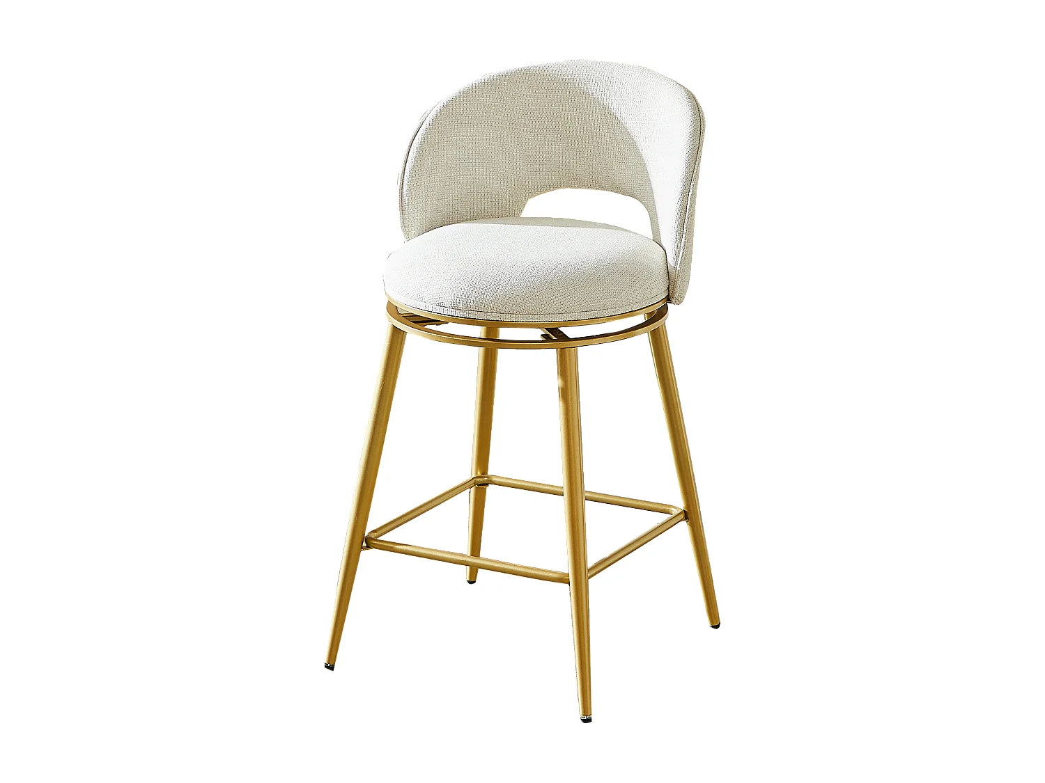 Set van 2 draaibare barkrukken in beige chenillestof - Goudkleurig metalen frame