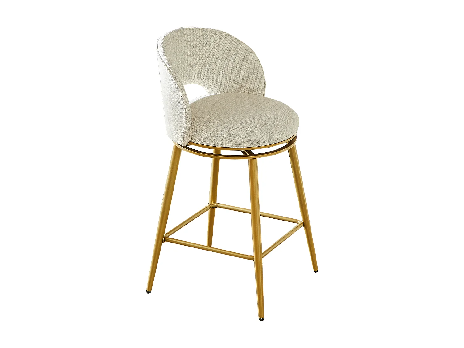 Set van 2 draaibare barkrukken in beige chenillestof - Goudkleurig metalen frame