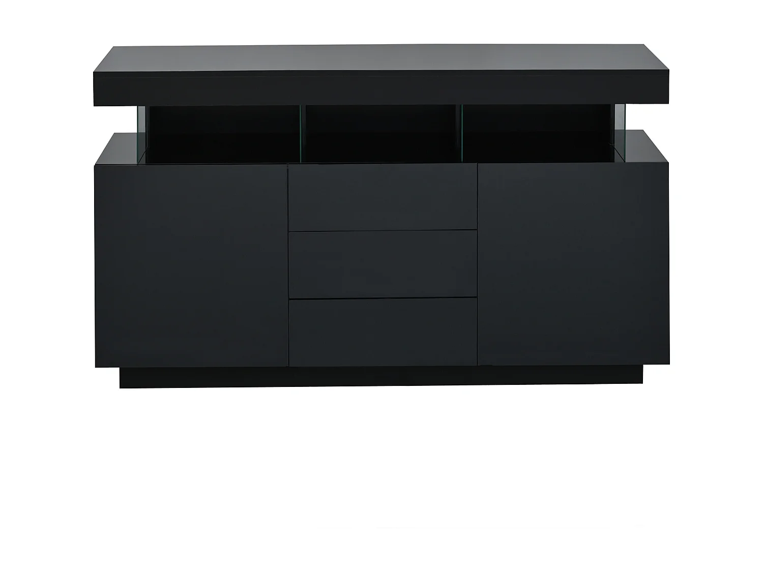 Hoogglans dressoir 140 x 35 x 80 cm met LED-verlichting, 3 lades en 2 deuren - Zwart