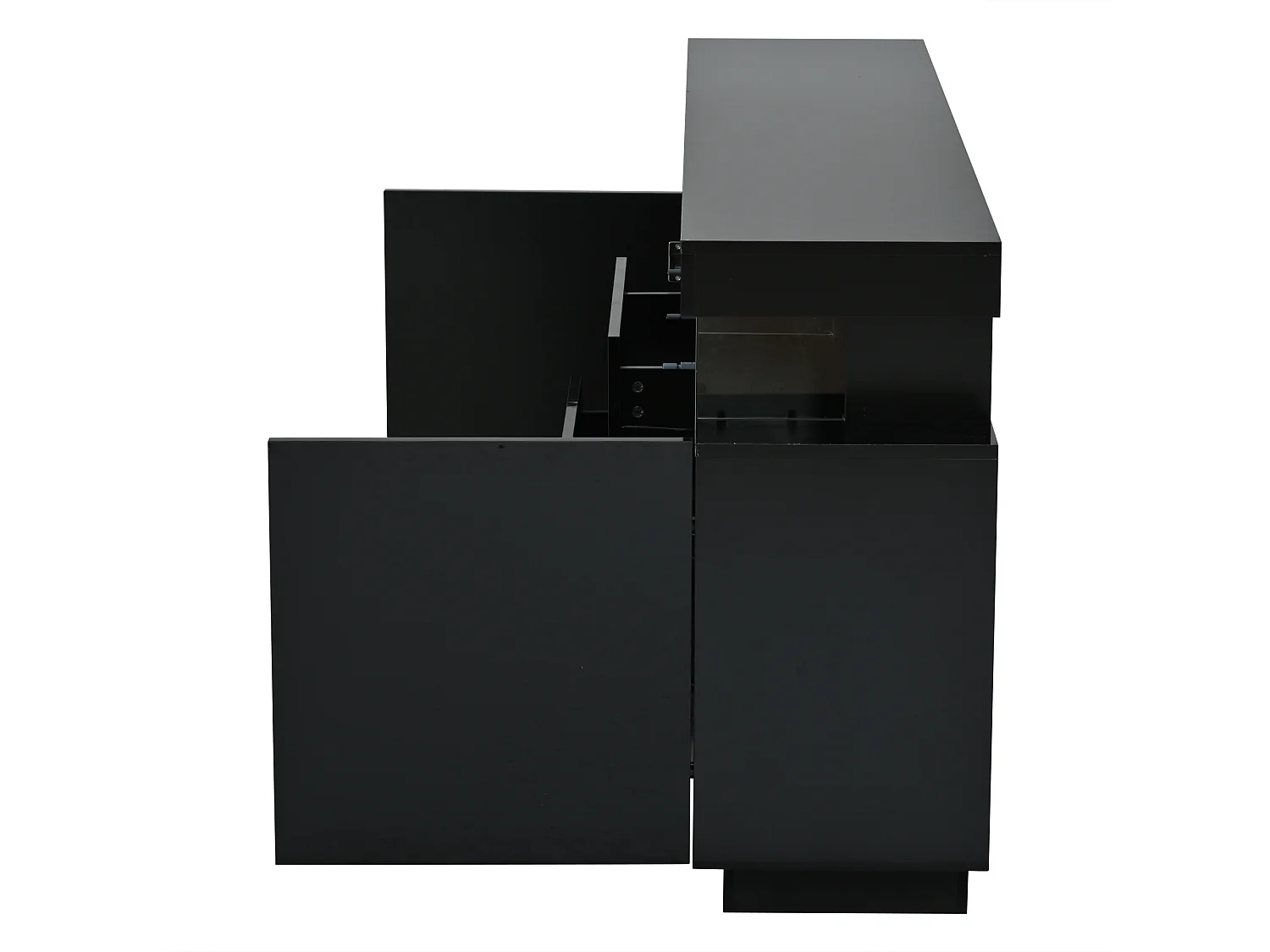 Hoogglans dressoir 140 x 35 x 80 cm met LED-verlichting, 3 lades en 2 deuren - Zwart