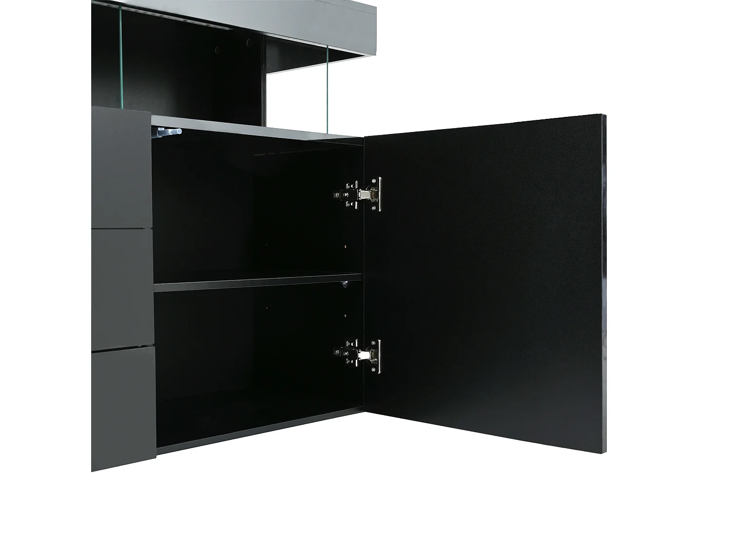 Hoogglans dressoir 140 x 35 x 80 cm met LED-verlichting, 3 lades en 2 deuren - Zwart