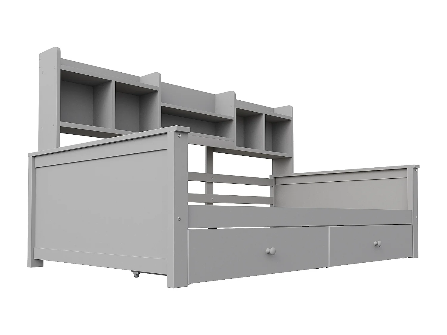 Kinderdagbed 90x200 cm met 2 lades en planken - Grijs hout (matras niet inbegrepen)