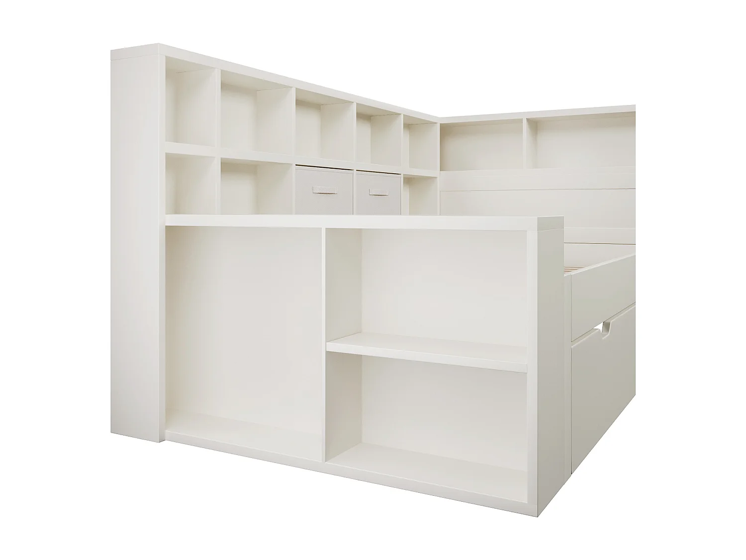 Kinderbed 90x190 cm met uitschuifbed 90x180 cm, wit hout - USB/Type-C-poorten en opbergruimte