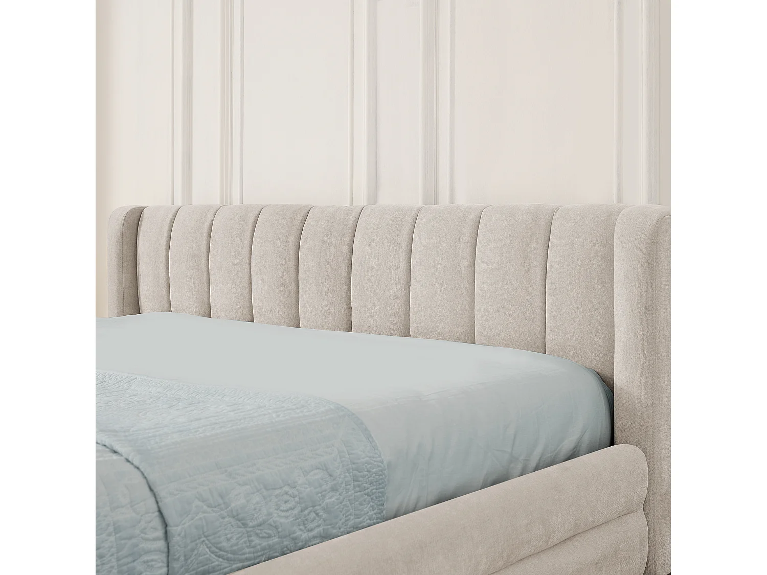 Volwassenenbed 140x200 cm met USB-aansluiting en 2 lades - Beige chenille stof (matras niet inbegrepen)