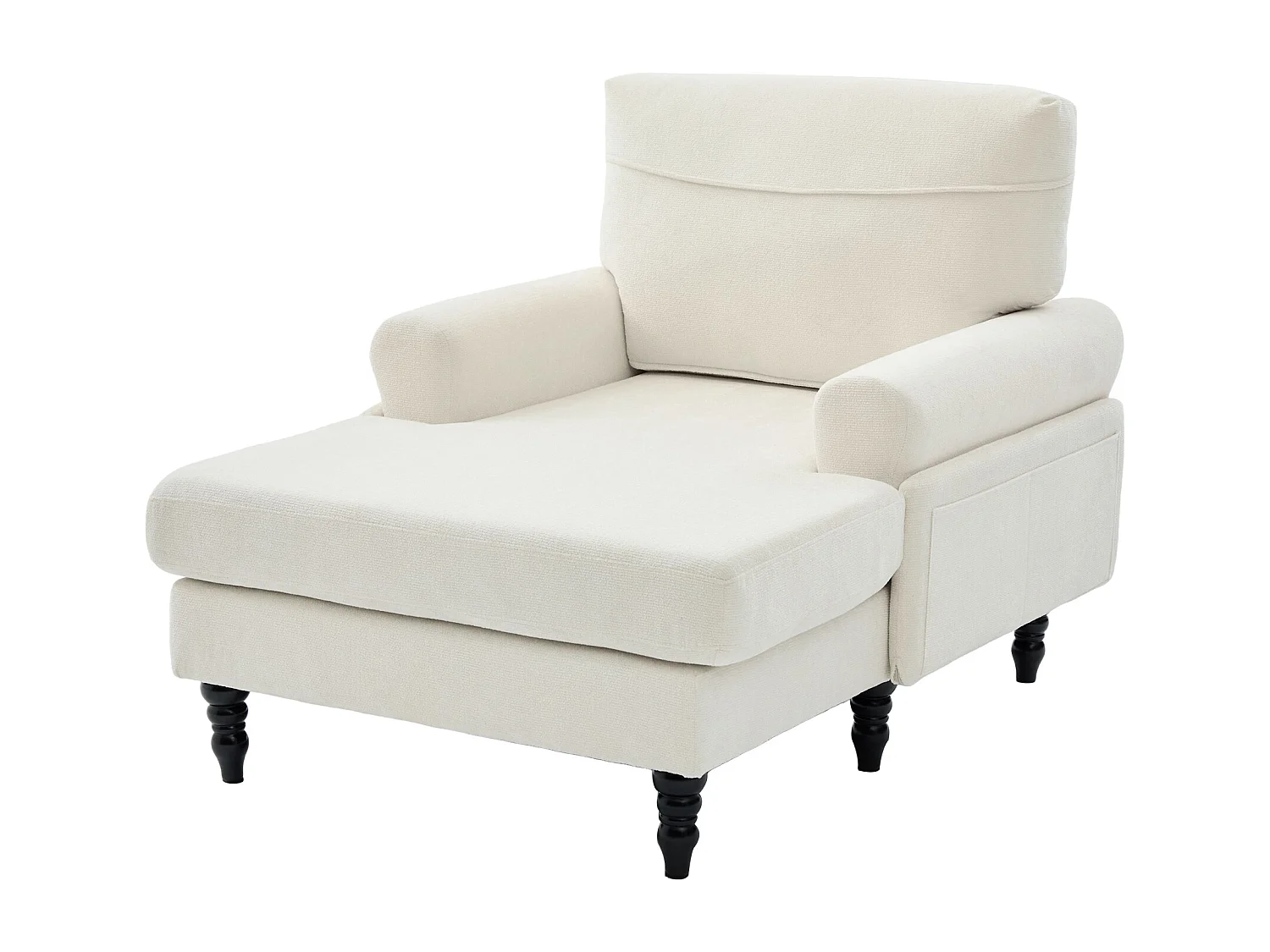 Fauteuil relax en tissu chenille beige - Avec poches latérales