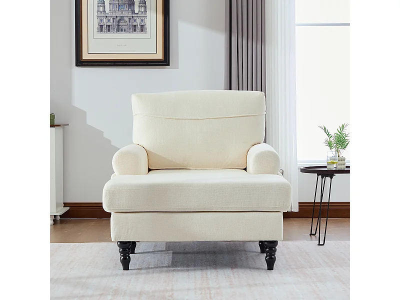 Relaxfauteuil in beige chenille stof - Met zijvakken