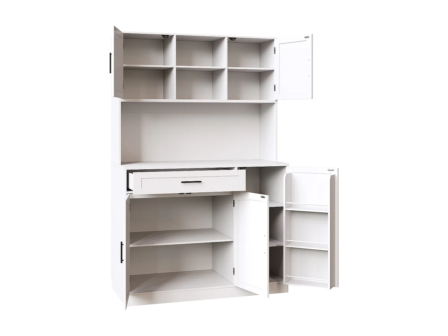 Credenza da cucina 110x38x180 cm con illuminazione a LED, presa elettrica, 5 ante e 1 cassetto - Bianco