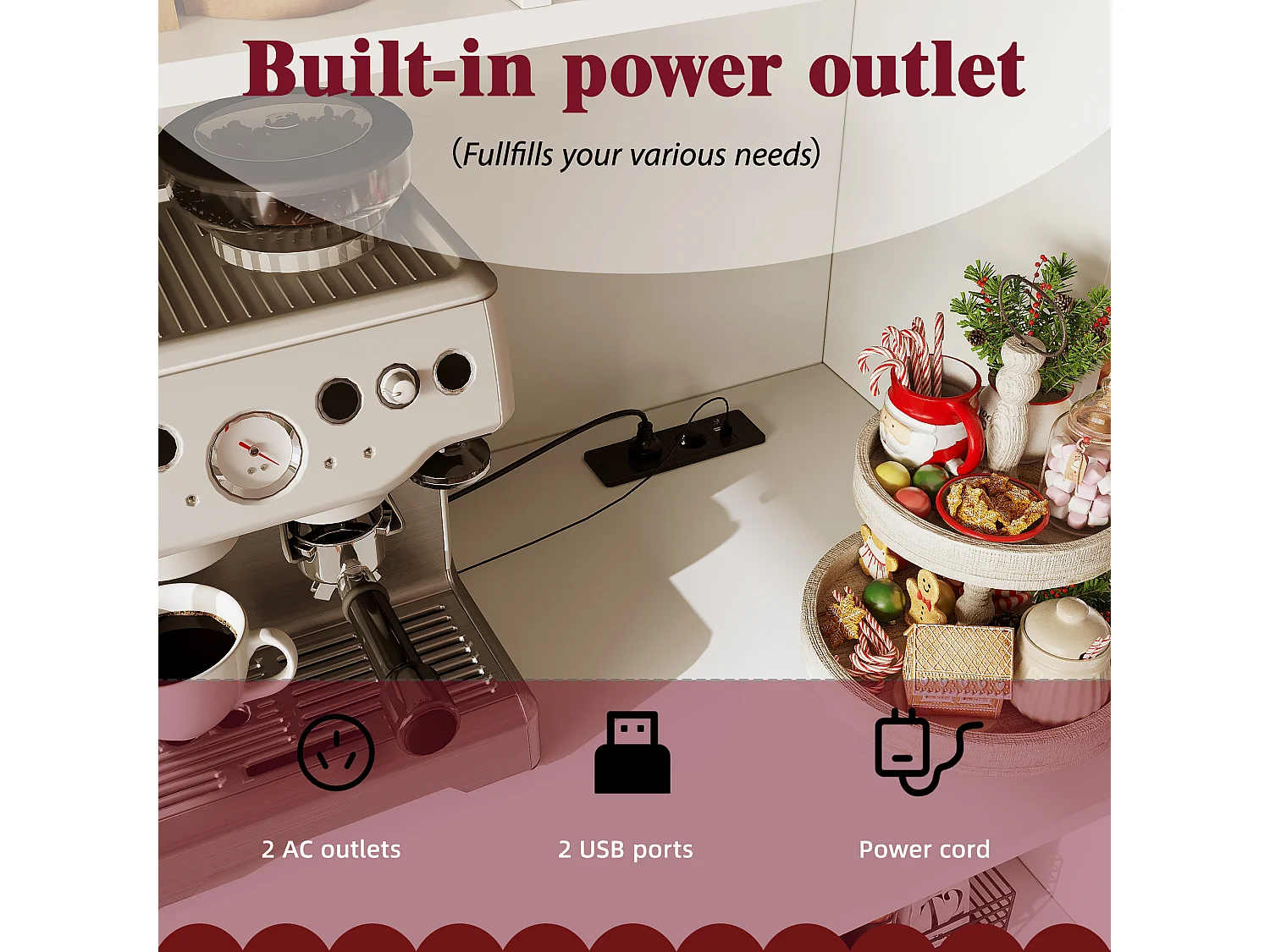 Credenza da cucina 110x38x180 cm con illuminazione a LED, presa elettrica, 5 ante e 1 cassetto - Bianco