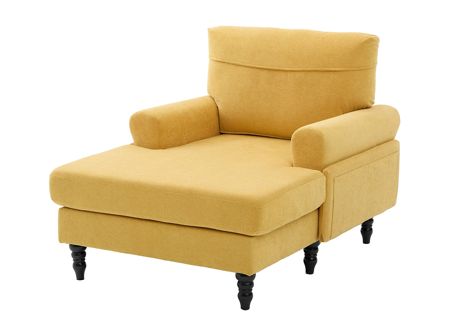 Fauteuil relax en tissu chenille jaune moutarde - Avec poches latérales