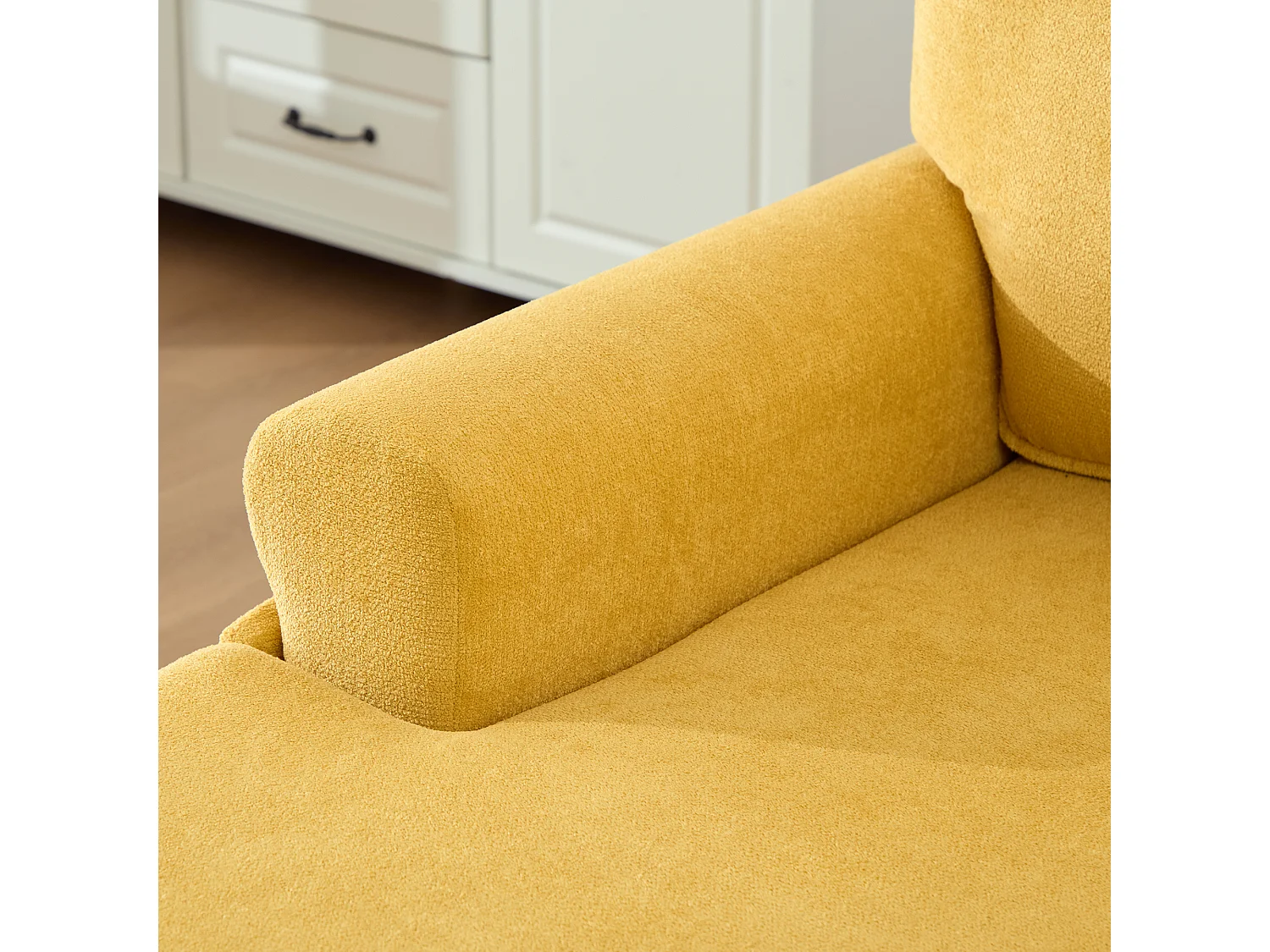 Fauteuil relax en tissu chenille jaune moutarde - Avec poches latérales