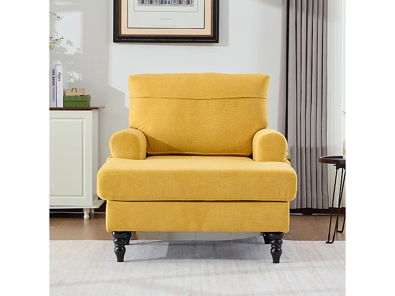 Fauteuil relax en tissu chenille jaune moutarde - Avec poches latérales
