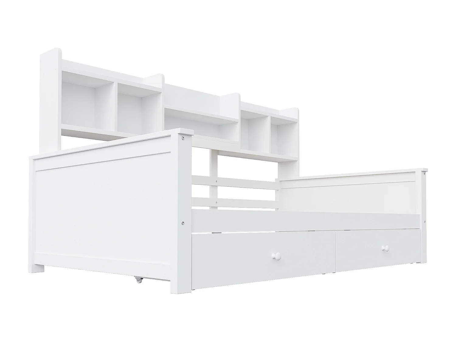 Kinderdagbed 90x200 cm met 2 lades en planken - Beige hout (matras niet inbegrepen)