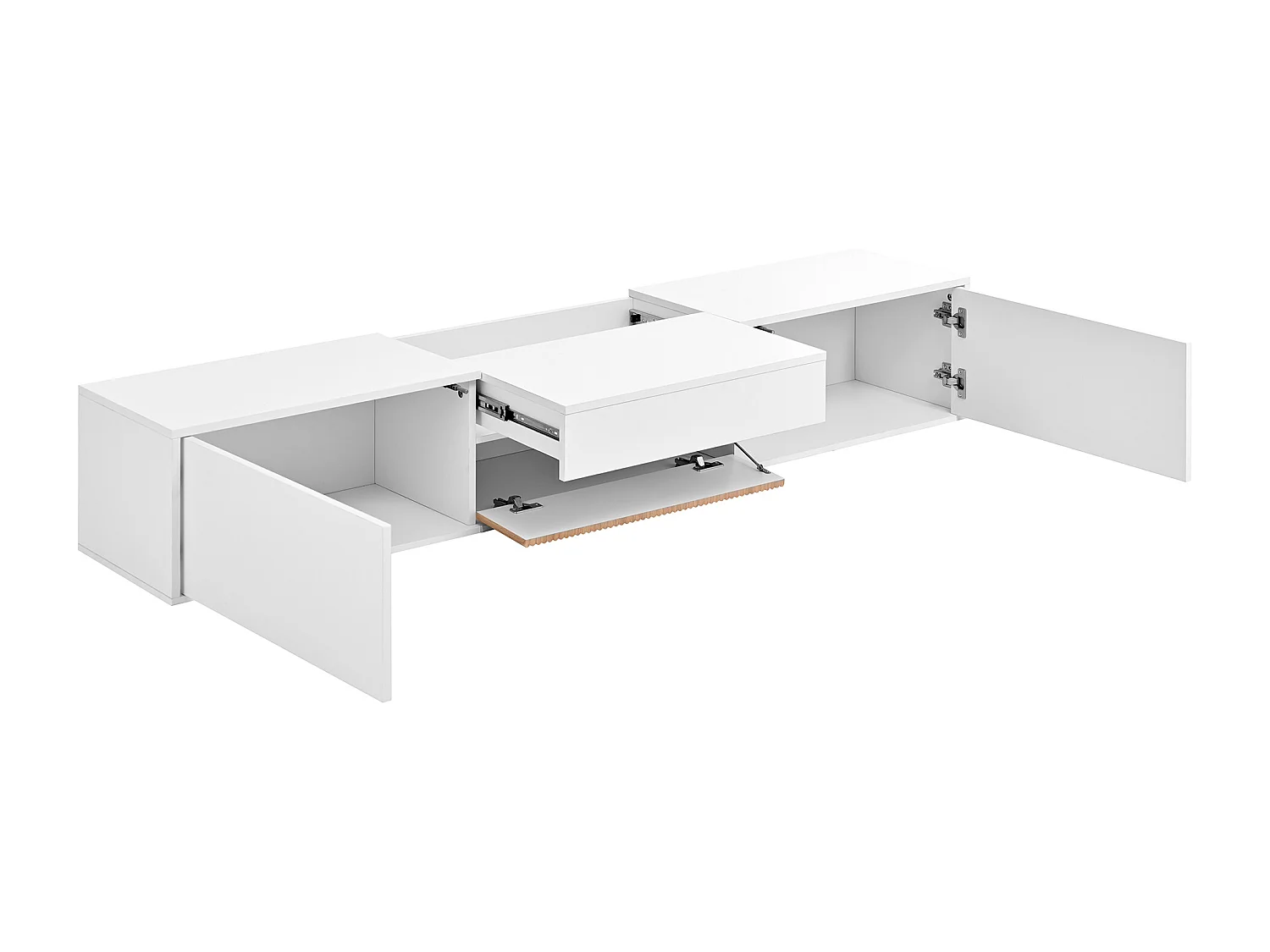 TV-meubel 180 x 34 x 30 cm met projectorplank en 3 deuren - Wit en hout