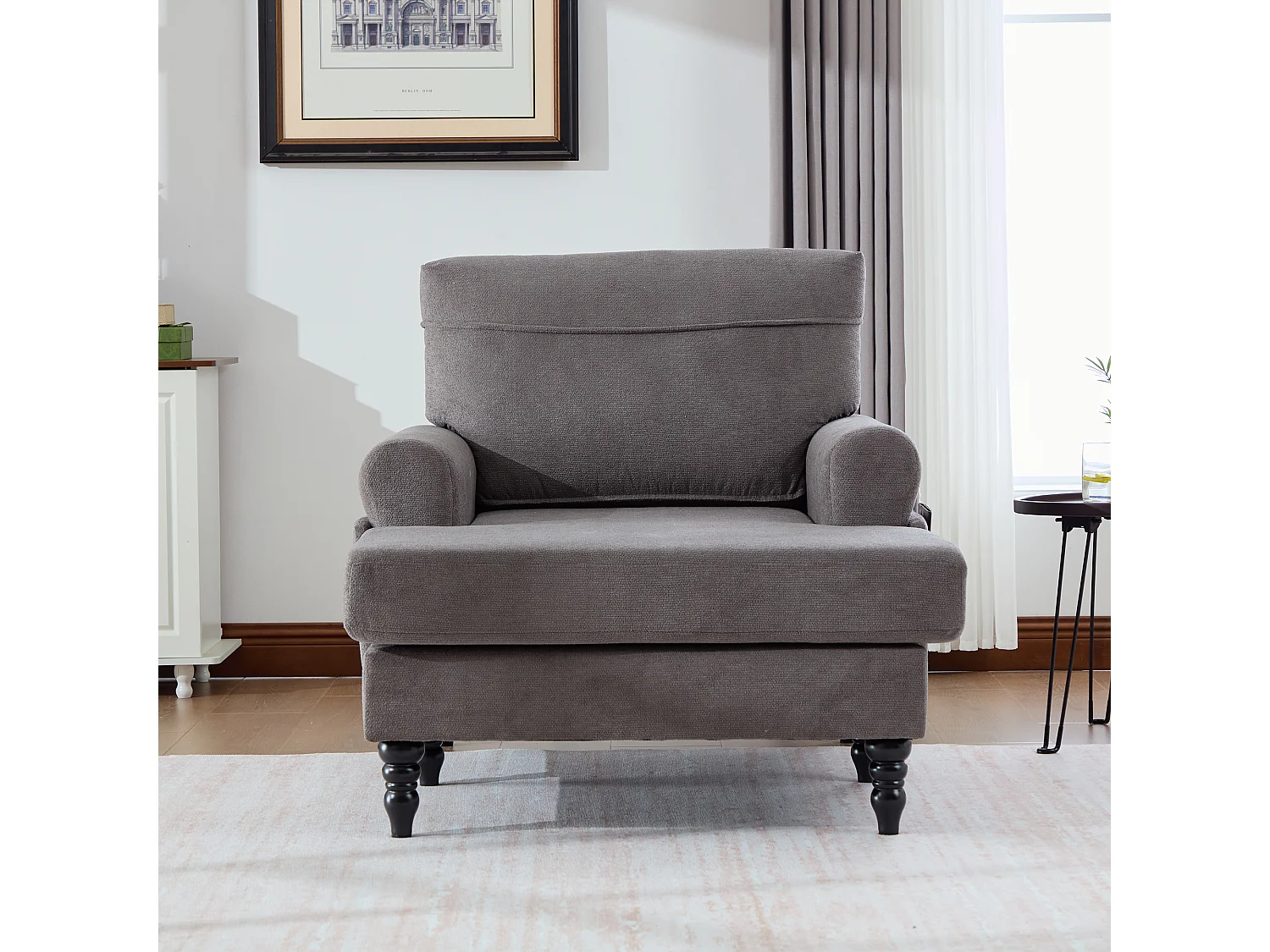 Fauteuil relax en tissu chenille gris foncé - Avec poches latérales