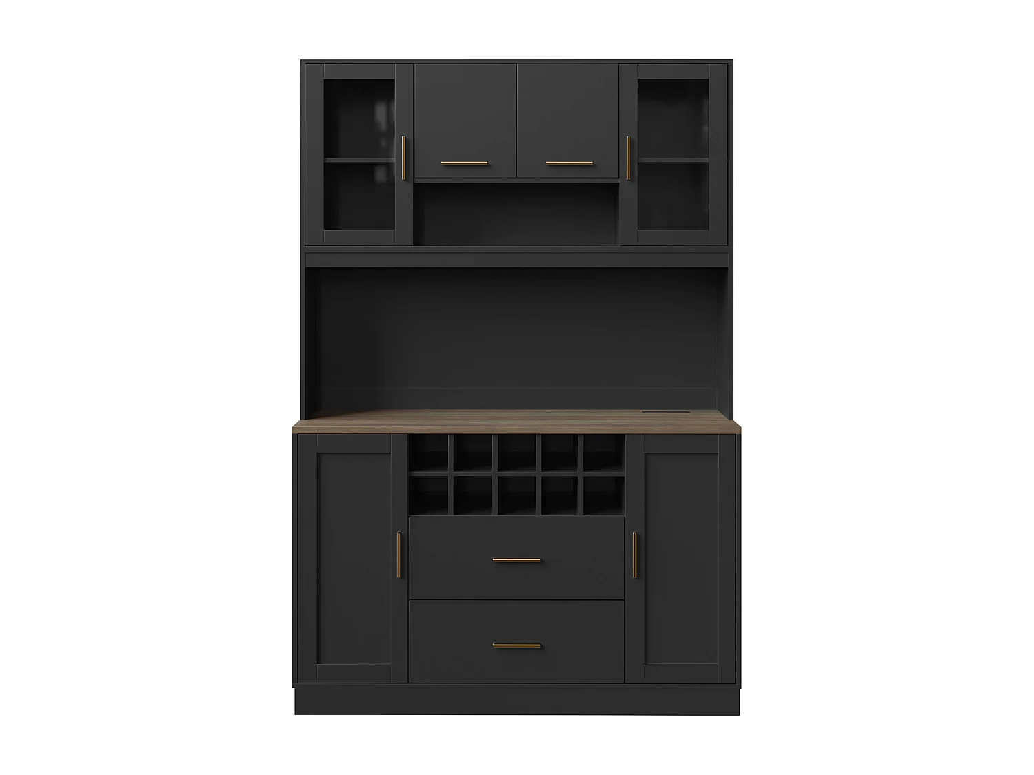 Credenza da cucina con illuminazione a LED e presa elettrica, 6 ante, 2 cassetti - Nero