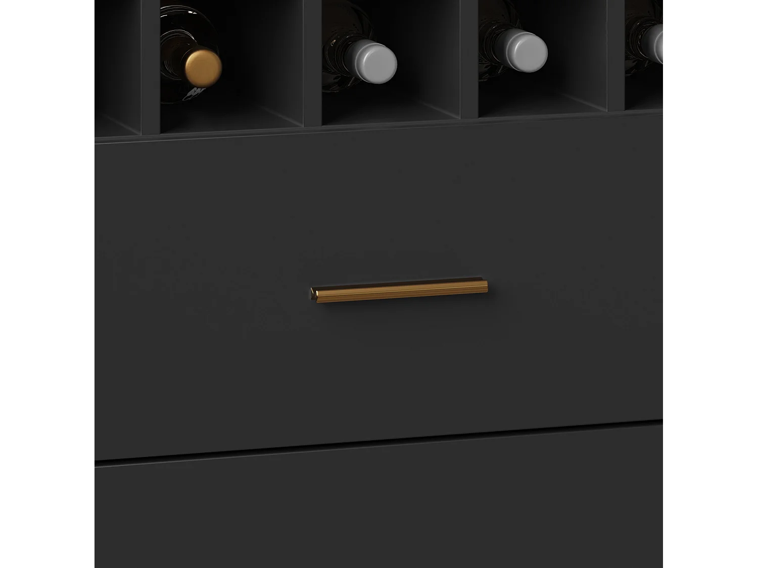 Credenza da cucina con illuminazione a LED e presa elettrica, 6 ante, 2 cassetti - Nero