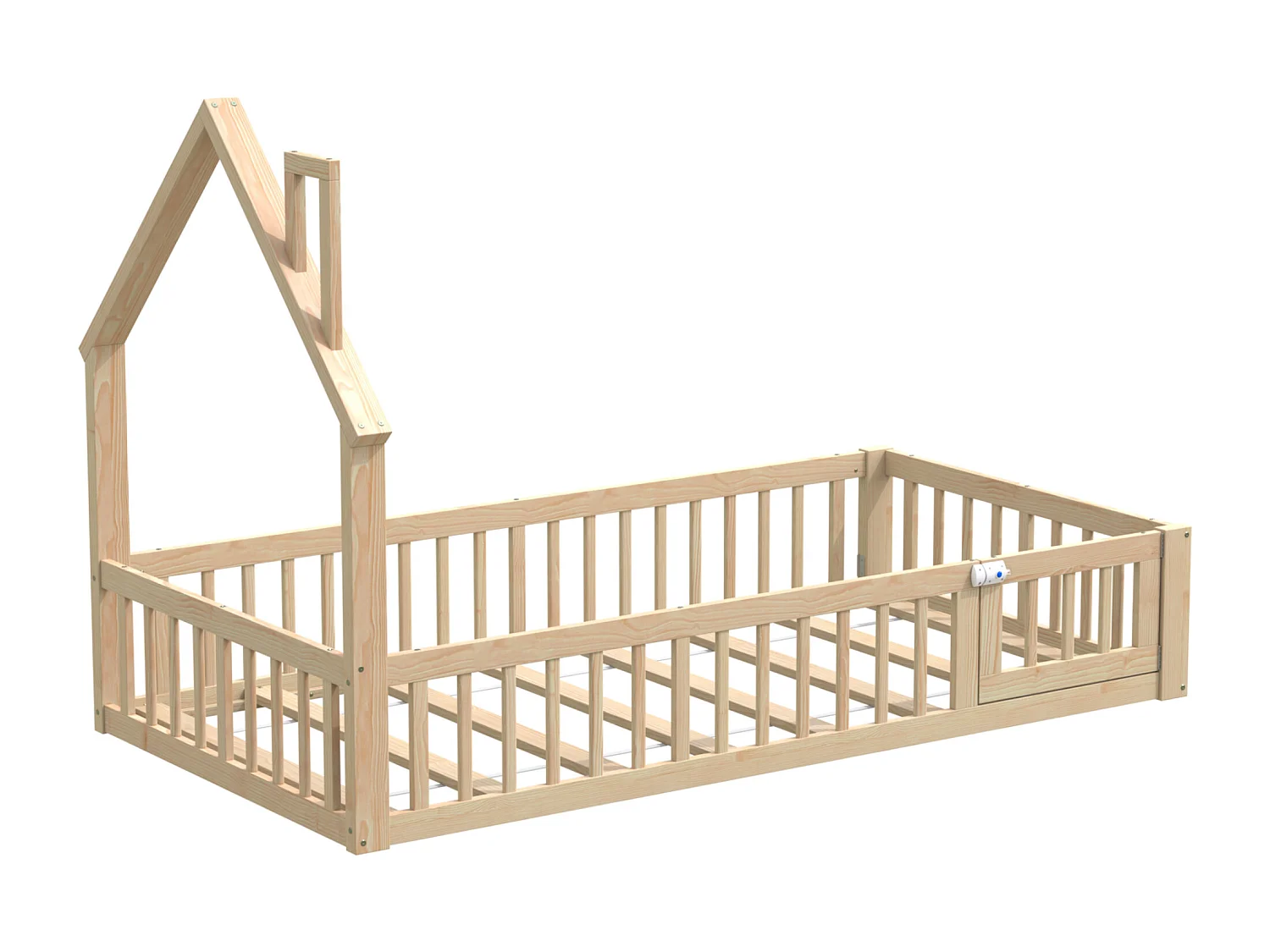 Lit cabane enfant 90 x 200 cm en forme de cheminée - Bois en pin et MDF - Naturel clair