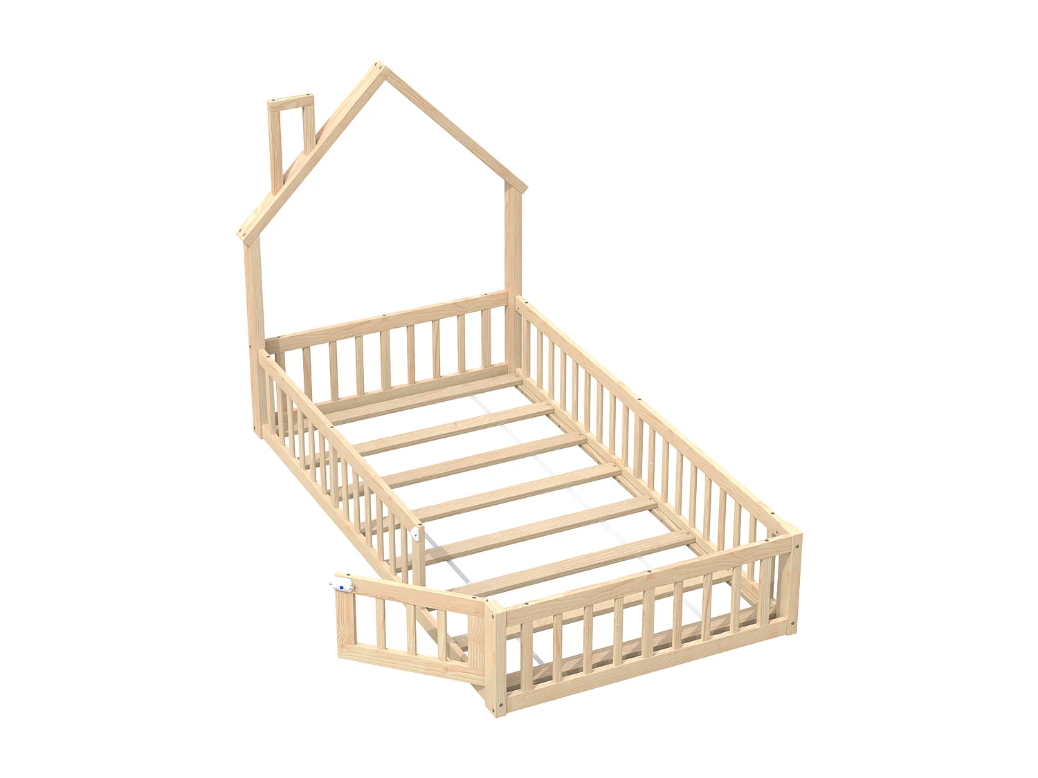 Lit cabane enfant 90 x 200 cm en forme de cheminée - Bois en pin et MDF - Naturel clair