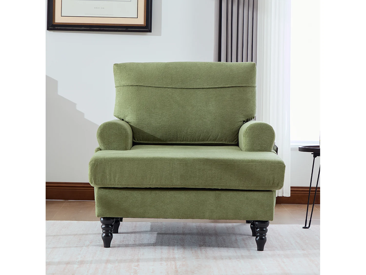 Fauteuil relax en tissu chenille vert olive - Avec poches latérales
