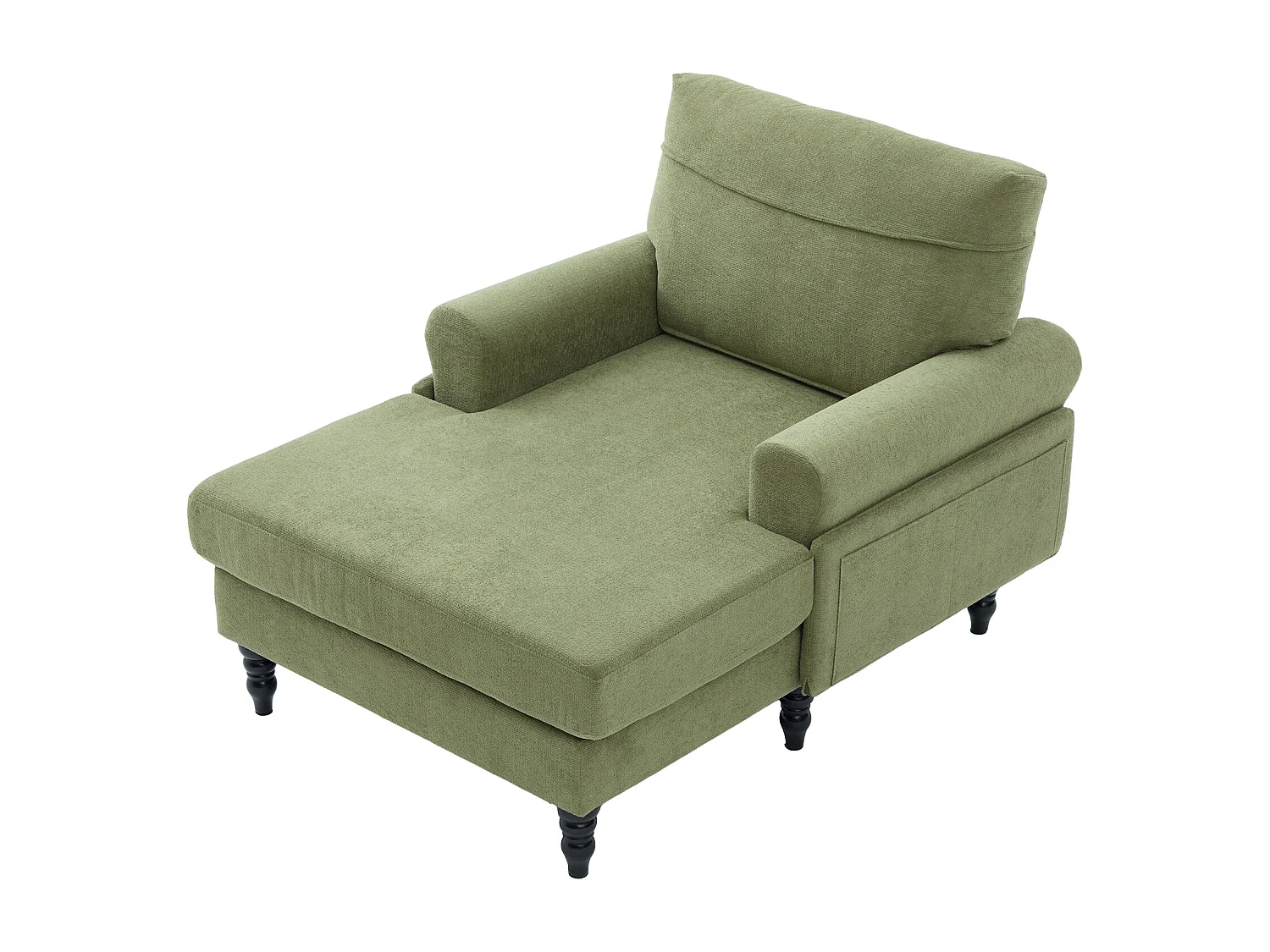 Fauteuil relax en tissu chenille vert olive - Avec poches latérales