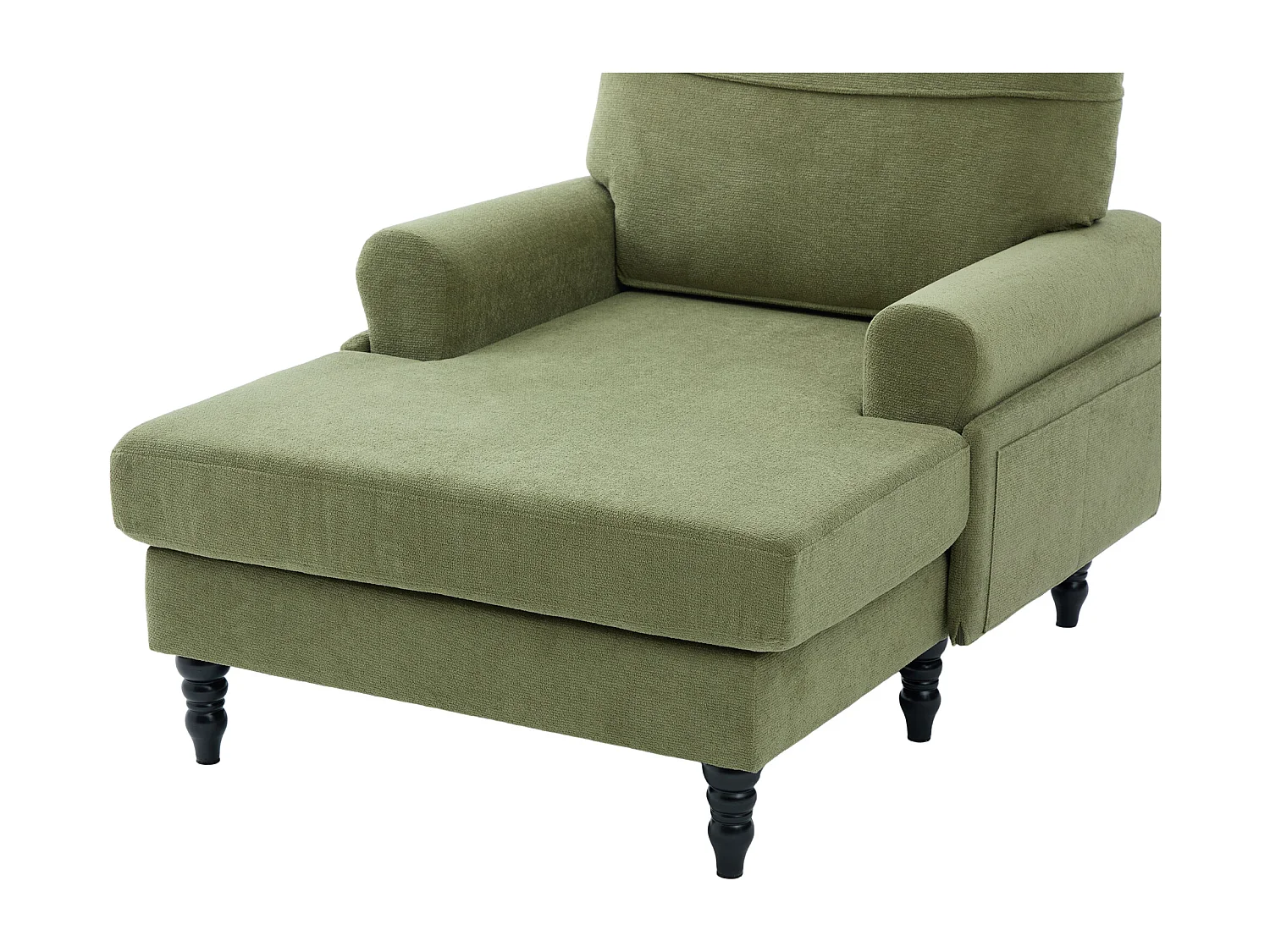 Fauteuil relax en tissu chenille vert olive - Avec poches latérales